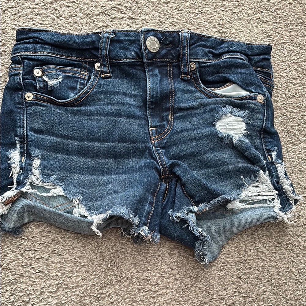 American Eagle Outfitters Blue Distressed Jean Shorts